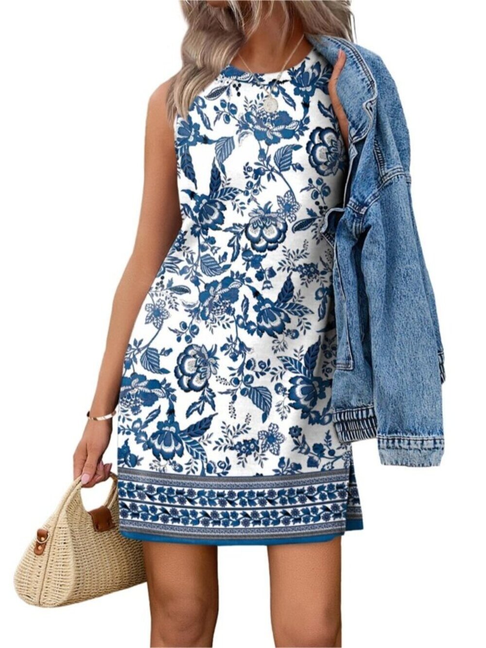Sleeveless Boho Tank Dress Crewneck Summer